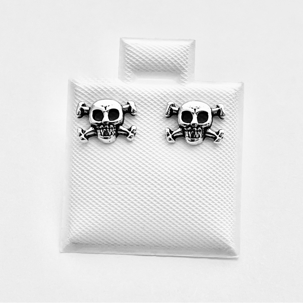 Sterling Silver Unisex Crossbones Earring, Skeleton, Stud Earrings, Skulls Head